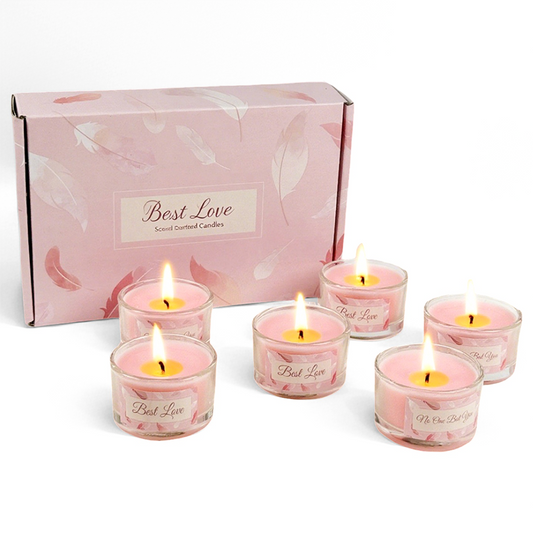 Set of 6 Pink Small Round - Cup Candles - Custom Scented Candles Bulk - AmbraLumina