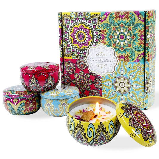 2.2-ounce Xinjiang Yili Small Jar Flower Aromatherapy Candle Set - 4-Piece for Cozy Ambiance - AmbraLumina