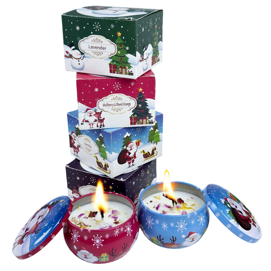 2.2 oz Christmas Mini Can Scented Candle – Festive Floral Confetti Design for Gifts and Home Décor - AmbraLumina