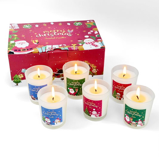 Set of 6 Christmas Glass Cup Scented Candle Gift Boxes