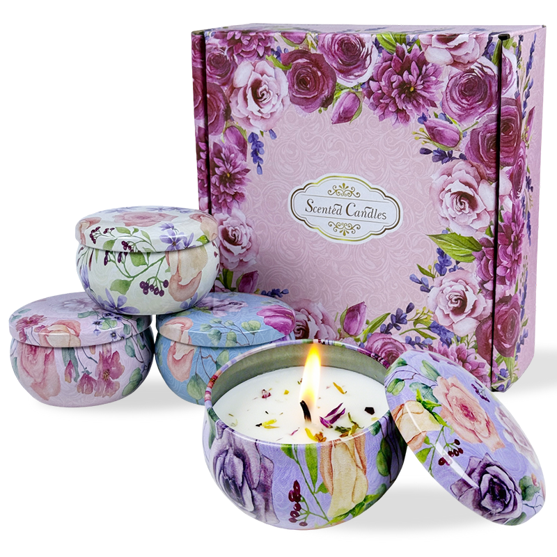 Illuminate Your Space with 2.2-Ounce Flower-Sprinkled Candle Set in Tins for a Cozy Ambiance - AmbraLumina