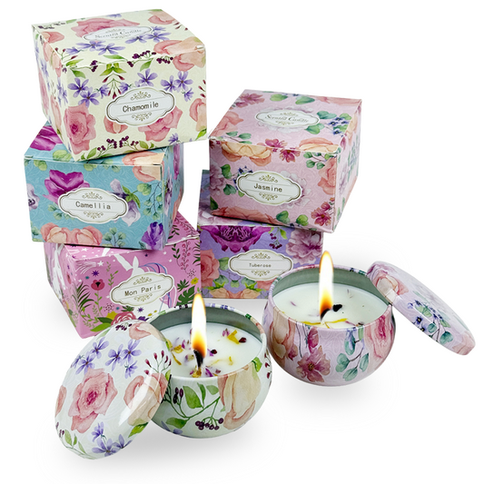 .2oz Flower Petal Canister Candle (Single Pack) – Scattering Flowers & Natural Soy Wax - AmbraLumina