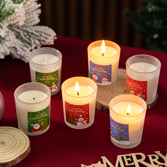Set of 6 Christmas Glass Cup Scented Candle Gift Boxes