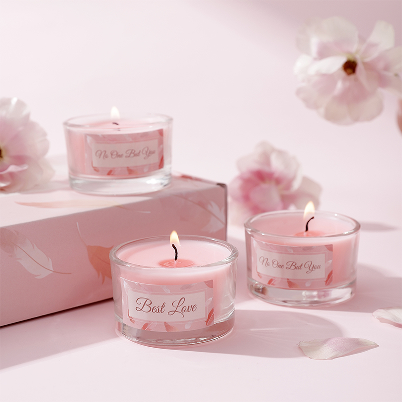 Set of 6 Pink Small Round - Cup Candles - Custom Scented Candles Bulk - AmbraLumina