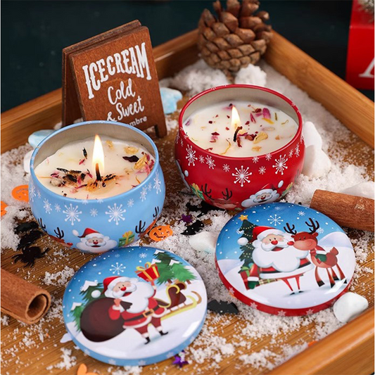 2.2 oz Christmas Mini Can Scented Candle – Festive Floral Confetti Design for Gifts and Home Décor - AmbraLumina