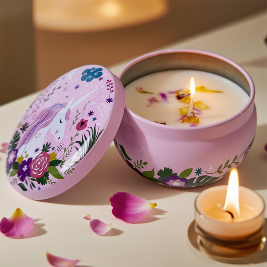 .2oz Flower Petal Canister Candle (Single Pack) – Scattering Flowers & Natural Soy Wax - AmbraLumina
