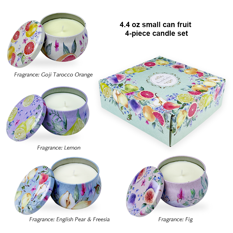 4.4 Ounce Small Jar Fruit 4-Piece Candle Set (Floral-Free) - AmbraLumina