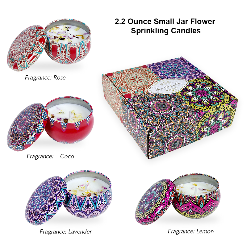 2.2 Ounce Small Jar Flower Sprinkling Candles Set of 4 Candles - AmbraLumina