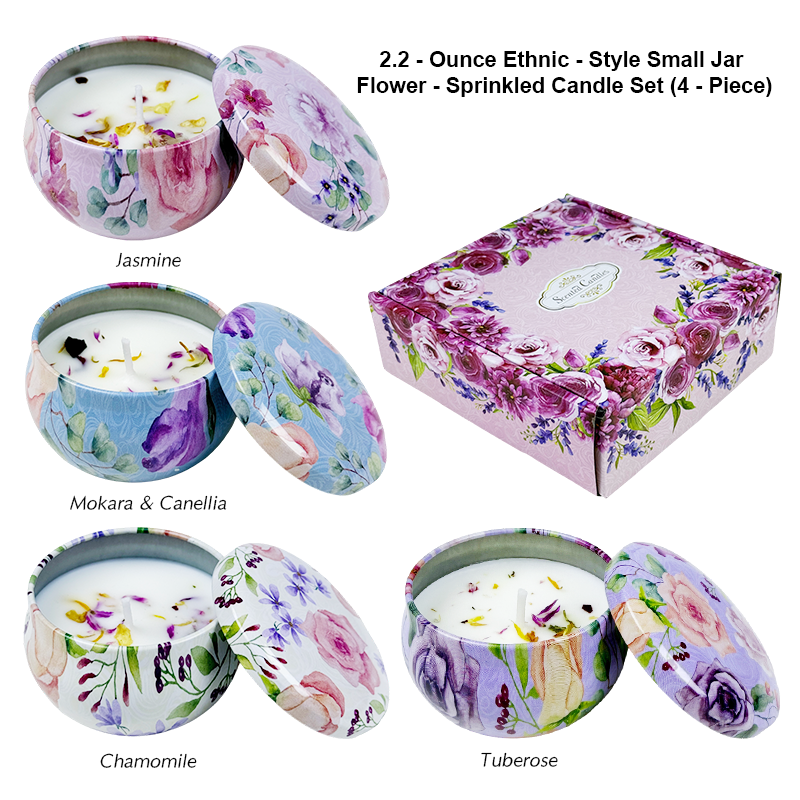 Illuminate Your Space with 2.2-Ounce Flower-Sprinkled Candle Set in Tins for a Cozy Ambiance - AmbraLumina