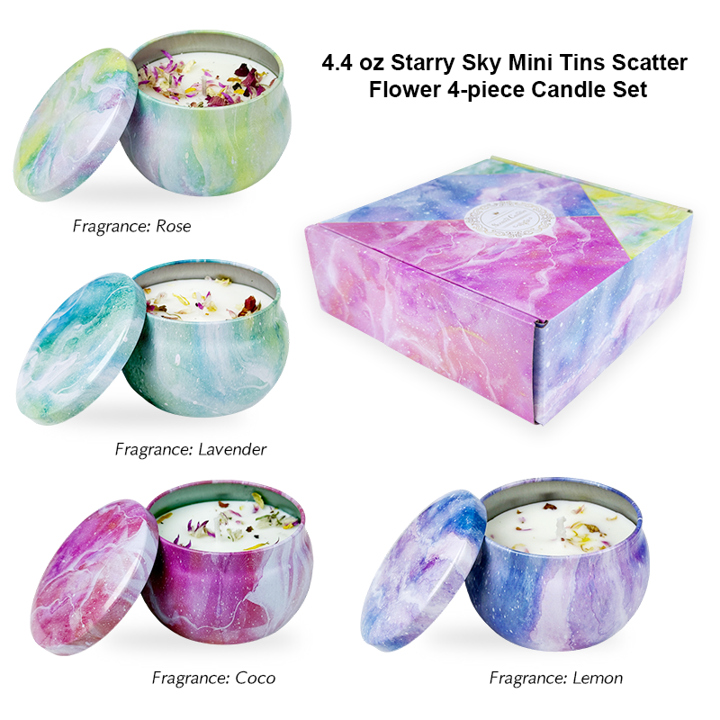 4.4oz Marbleized Jar Candle Set with Floral Sprinkles - Custom Scented Candles Bulk - AmbraLumina