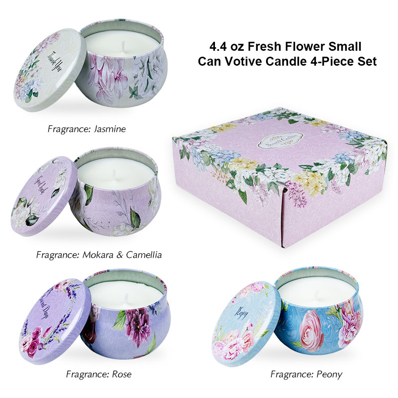 4.4 Ounce Flower Scattering Candles – 4-Piece Small Jar Set - AmbraLumina