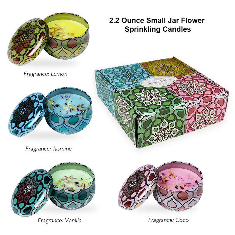 2.2 Ounce Small Jar Flower Sprinkling Candles 4-Pack Aromatherapy Candles - AmbraLumina