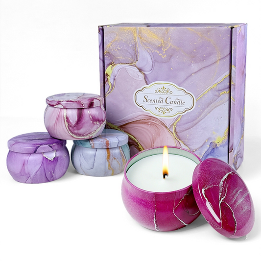 AmbraLumina 4.4 Ounce Marble Small Jar Flower-Sprinkled 4-Piece Set Candle