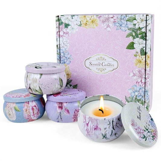 AmbraLumina 4.4 Ounce Flower Small Jar Scattering 4-Piece Candle Set