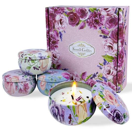 Illuminate Your Space with 2.2-Ounce Flower-Sprinkled Candle Set in Tins for a Cozy Ambiance - AmbraLumina