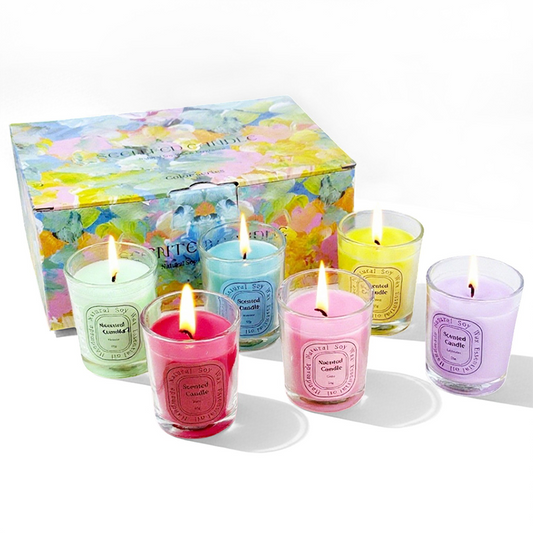 One Set of Six Colored Wax Scented Candles
