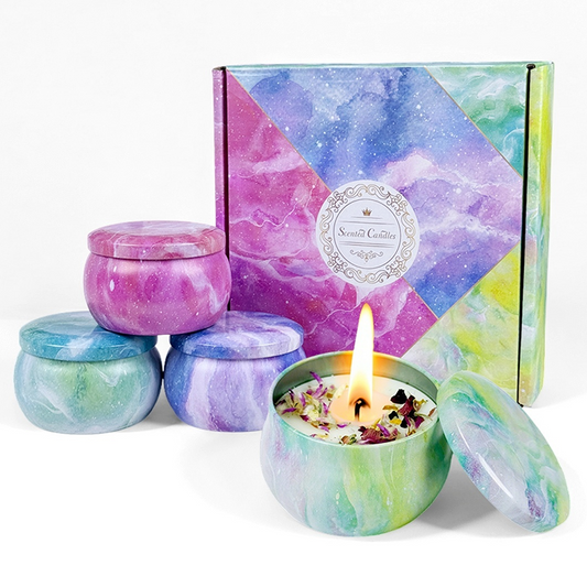 4.4oz Marbleized Jar Candle Set with Floral Sprinkles - Custom Scented Candles Bulk - AmbraLumina