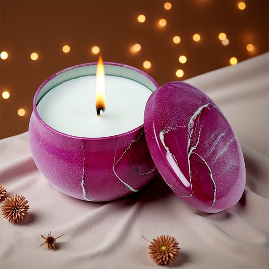 AmbraLumina 4.4 Ounce Marble Small Jar Flower-Sprinkled 4-Piece Set Candle