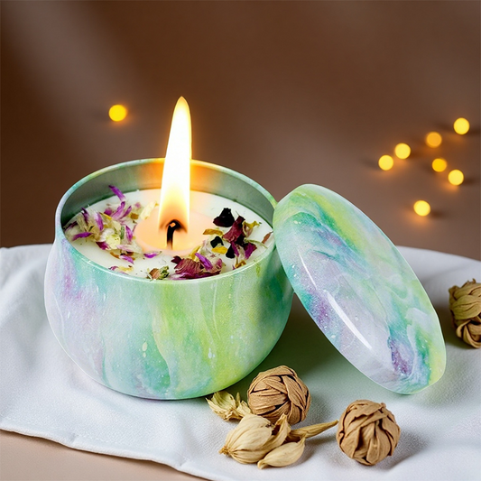 4.4oz Marbleized Jar Candle Set with Floral Sprinkles - Custom Scented Candles Bulk - AmbraLumina