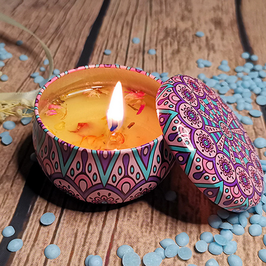 3.5oz Floral-Embedded Metal Jar Candle Set - 4PC Gift Box with Blooming Designs