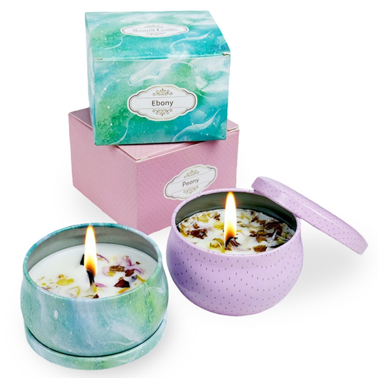 Single pack of 2.2 - ounce small jar scented candles with flower sprinkles.