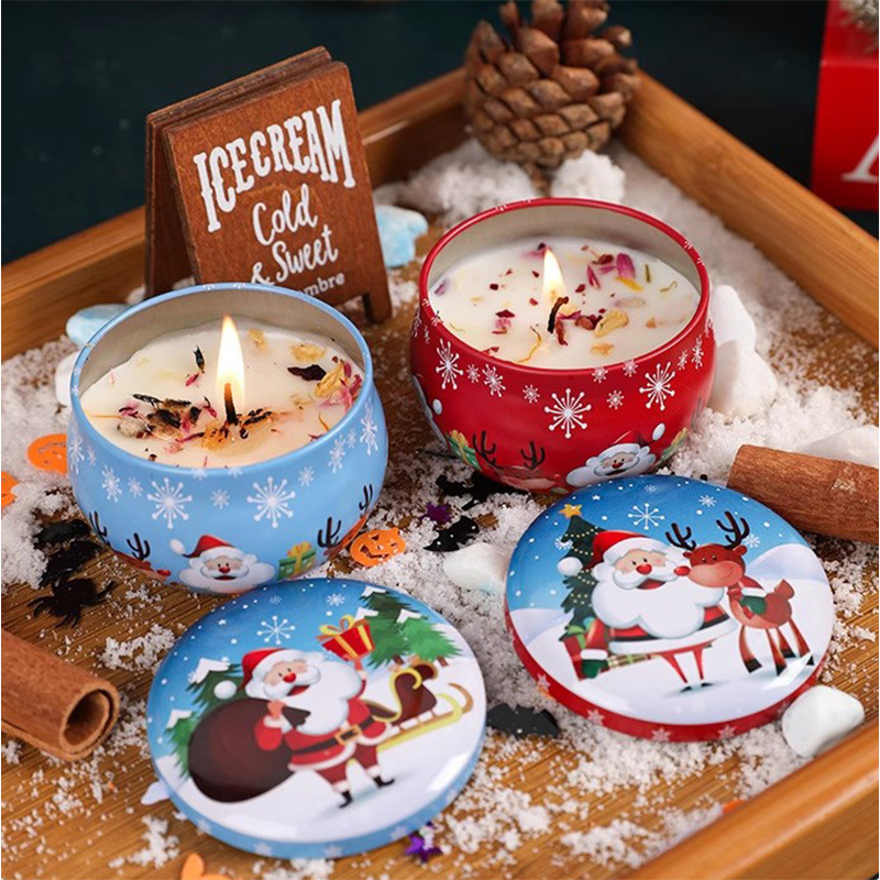 2.2 oz Christmas Mini Can Scented Candle – Festive Floral Confetti Design for Gifts and Home Décor - AmbraLumina