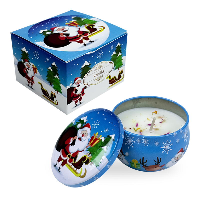 2.2 oz Christmas Mini Can Scented Candle – Festive Floral Confetti Design for Gifts and Home Décor - AmbraLumina
