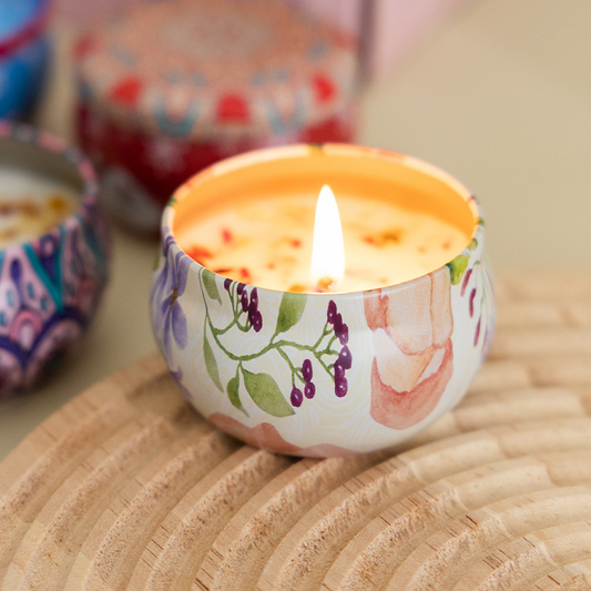 Illuminate Your Space with 2.2-Ounce Flower-Sprinkled Candle Set in Tins for a Cozy Ambiance - AmbraLumina