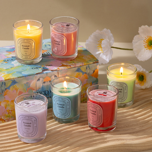 One Set of Six Colored Wax Scented Candles