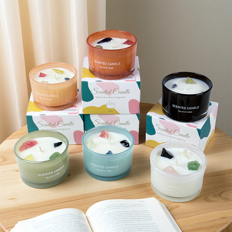 Illuminate Your Space with the Dopamine Mood Fragrance Crystal Stone Candle - AmbraLumina