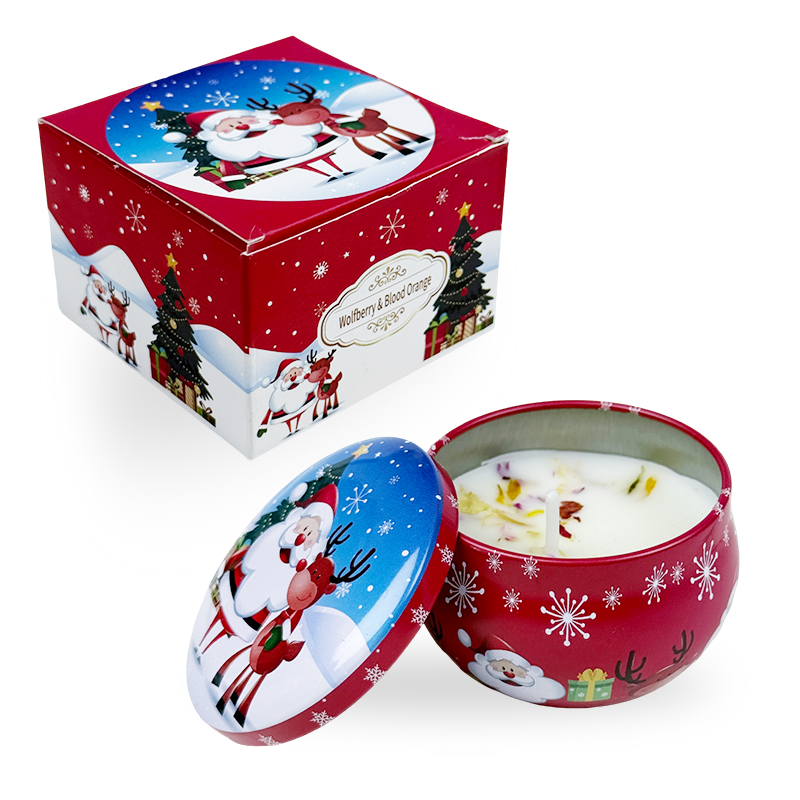 2.2 oz Christmas Mini Can Scented Candle – Festive Floral Confetti Design for Gifts and Home Décor - AmbraLumina