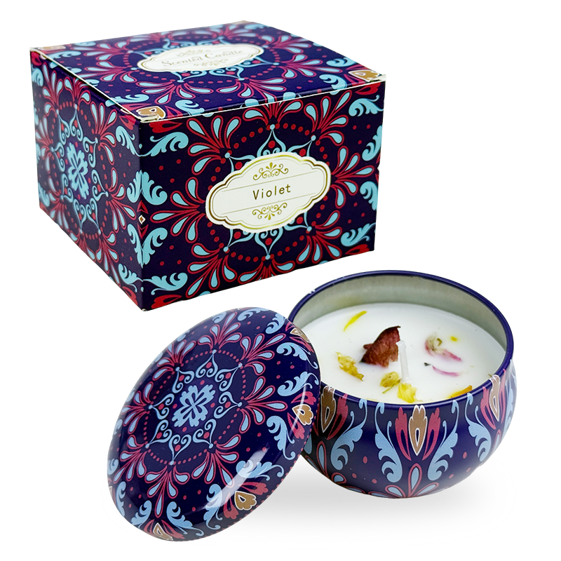 2.2oz Ethnic Style Confetti-Sprinkled Candle in Decorative Tin – Romantic Fragrance - AmbraLumina