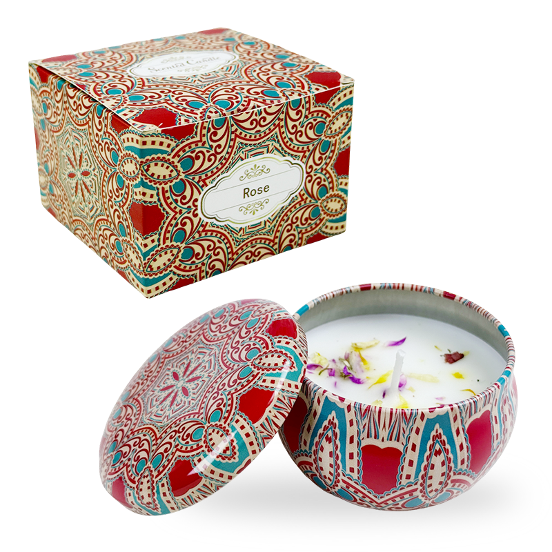 2.2oz Ethnic Style Confetti-Sprinkled Candle in Decorative Tin – Romantic Fragrance - AmbraLumina