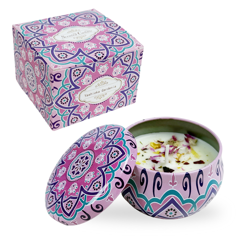 2.2oz Ethnic Style Confetti-Sprinkled Candle in Decorative Tin – Romantic Fragrance - AmbraLumina